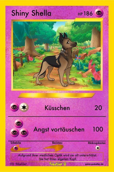 Wir machen Sie auf ein Beispiel einer Pokémon-Karte Ihres wunderbaren Deutschen Schäferhundes aufmerksam!! Senden Sie nur Fotos!